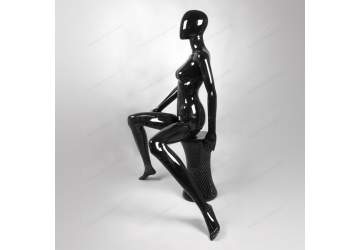 Манекен женский безликий, в позе сидя, чёрный глянец  1320мм FE6B